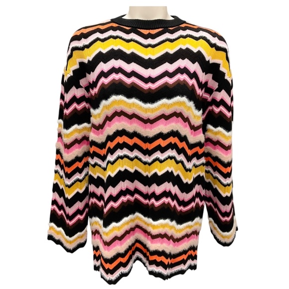 MISSONI BLACK / PINK MULTI 2024 CHEVRON ZIG ZAG KNIT OVERSIZED CREWNECK PULLOVER - Picture 1 of 5
